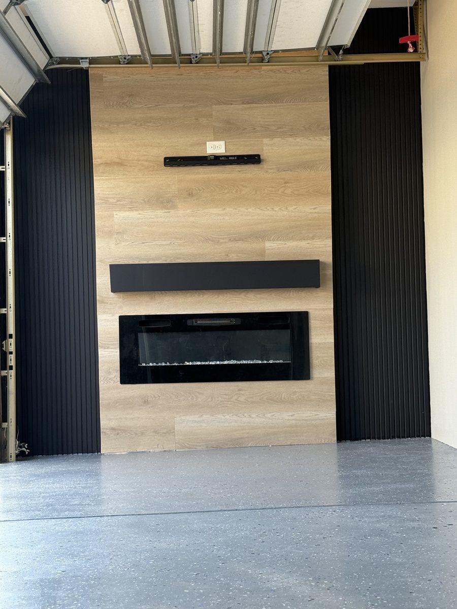 Feature Wall — Wood Panel & Electric Fireplace