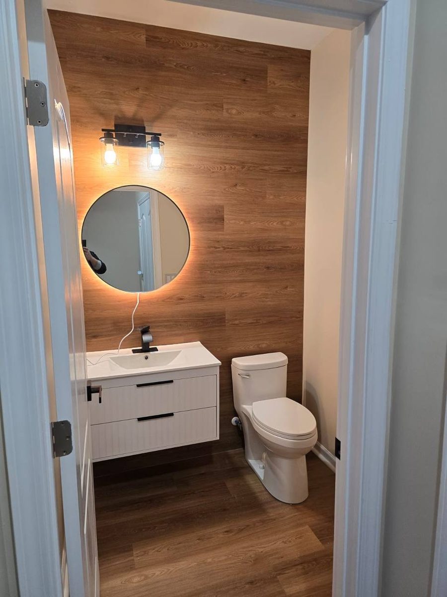 Powder Room — Wood Accent Wall