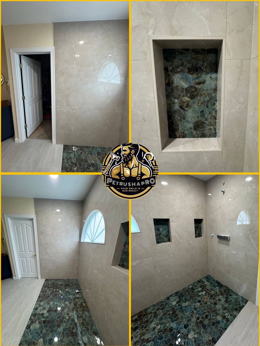 Luxury Shower — Stone & Hex Tile