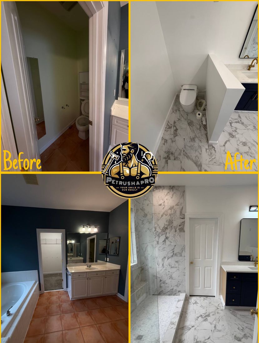 Bathroom Before & After — Marble & Blue